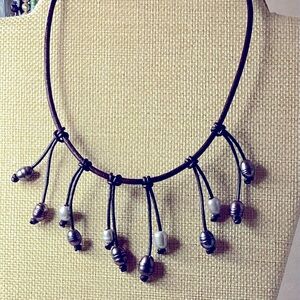 Natural Pearls Leather Choker Necklace